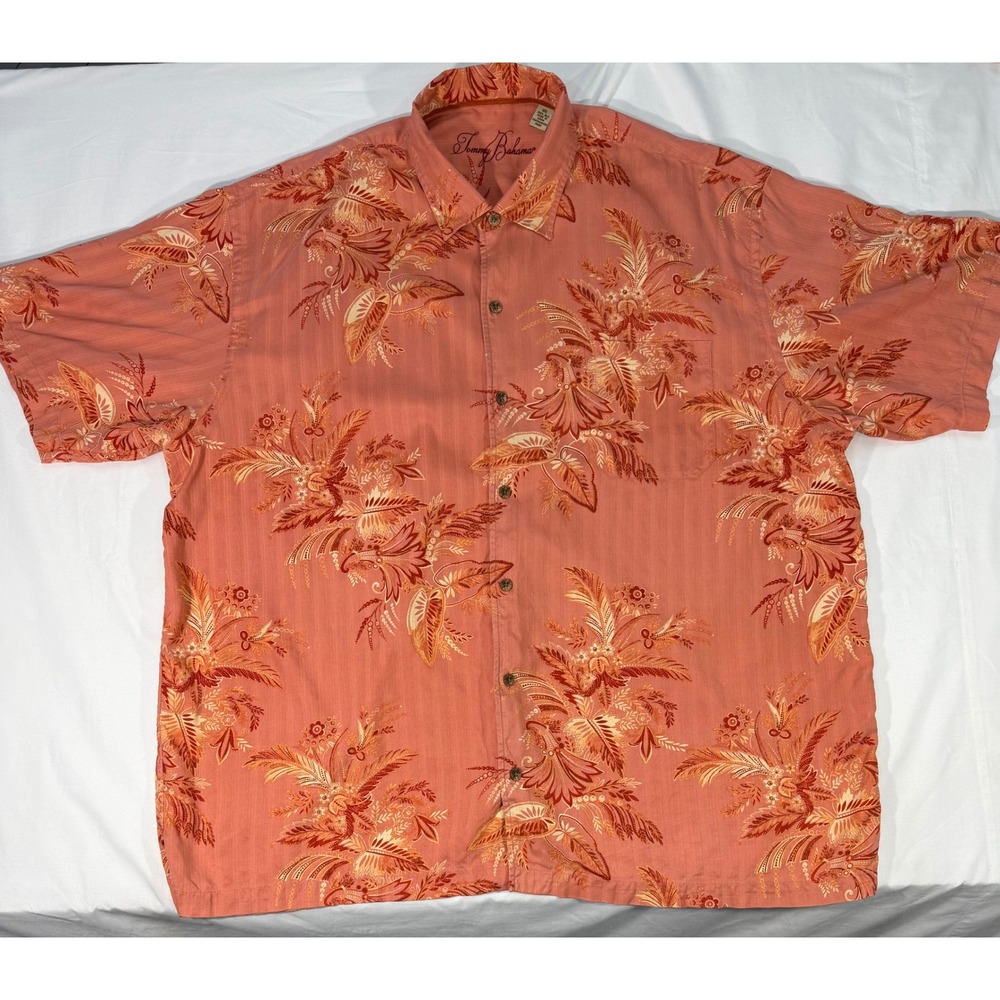 Tommy Bahama Mens XXL Coral Silk Tropical Floral Button Down Camp Shirt